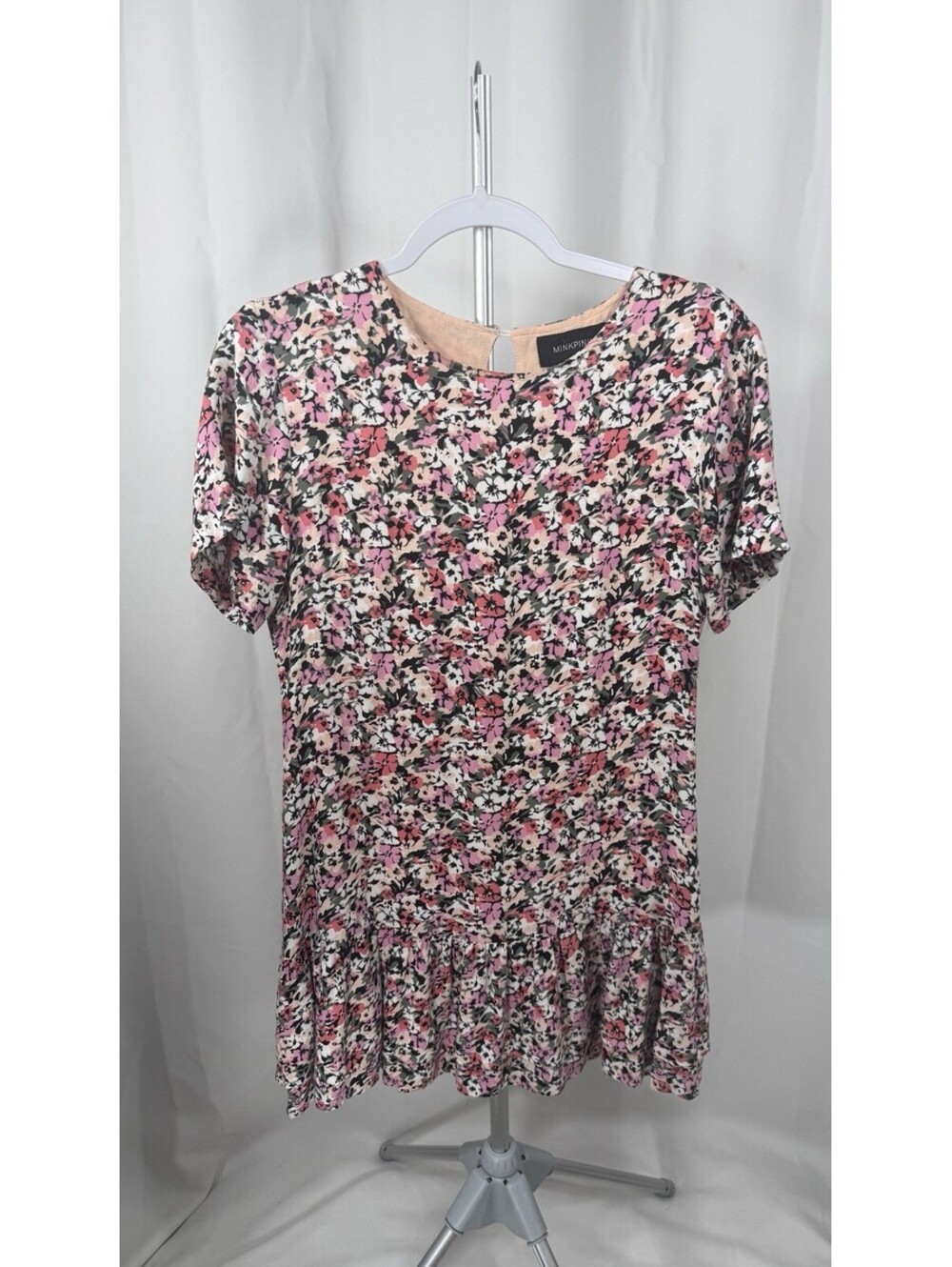 MinkPink Womens Floral Print Peplum Dress Size Medium Short Sleeve Keyhole